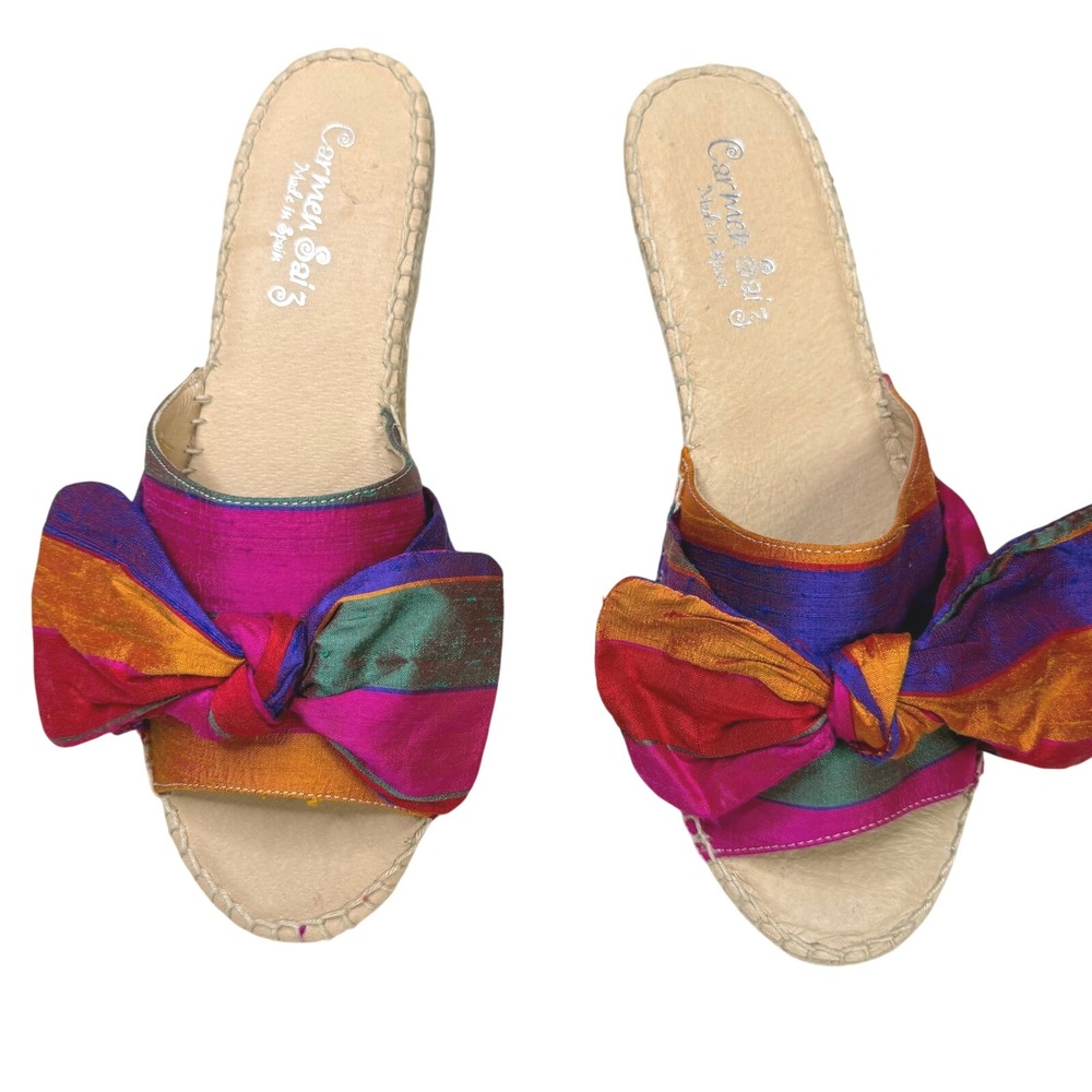 Carmen‎ Saiz Spain Silk Rainbow 9 Espadrille Wedge Sandals 40 Barbie carnival